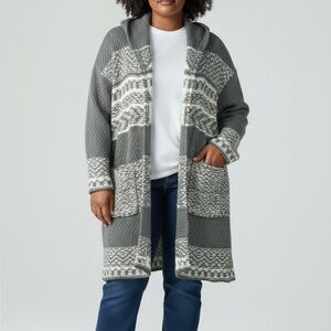 Lucky Brand Cozy Gray Patterned Women's Sweater size xl